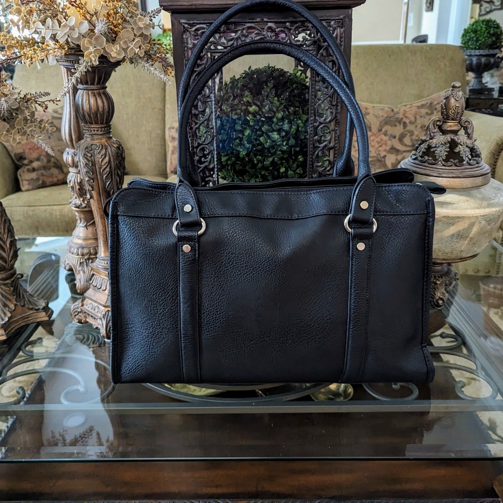 Merona Large Women Faux Black Leather Laptop Purse Bag